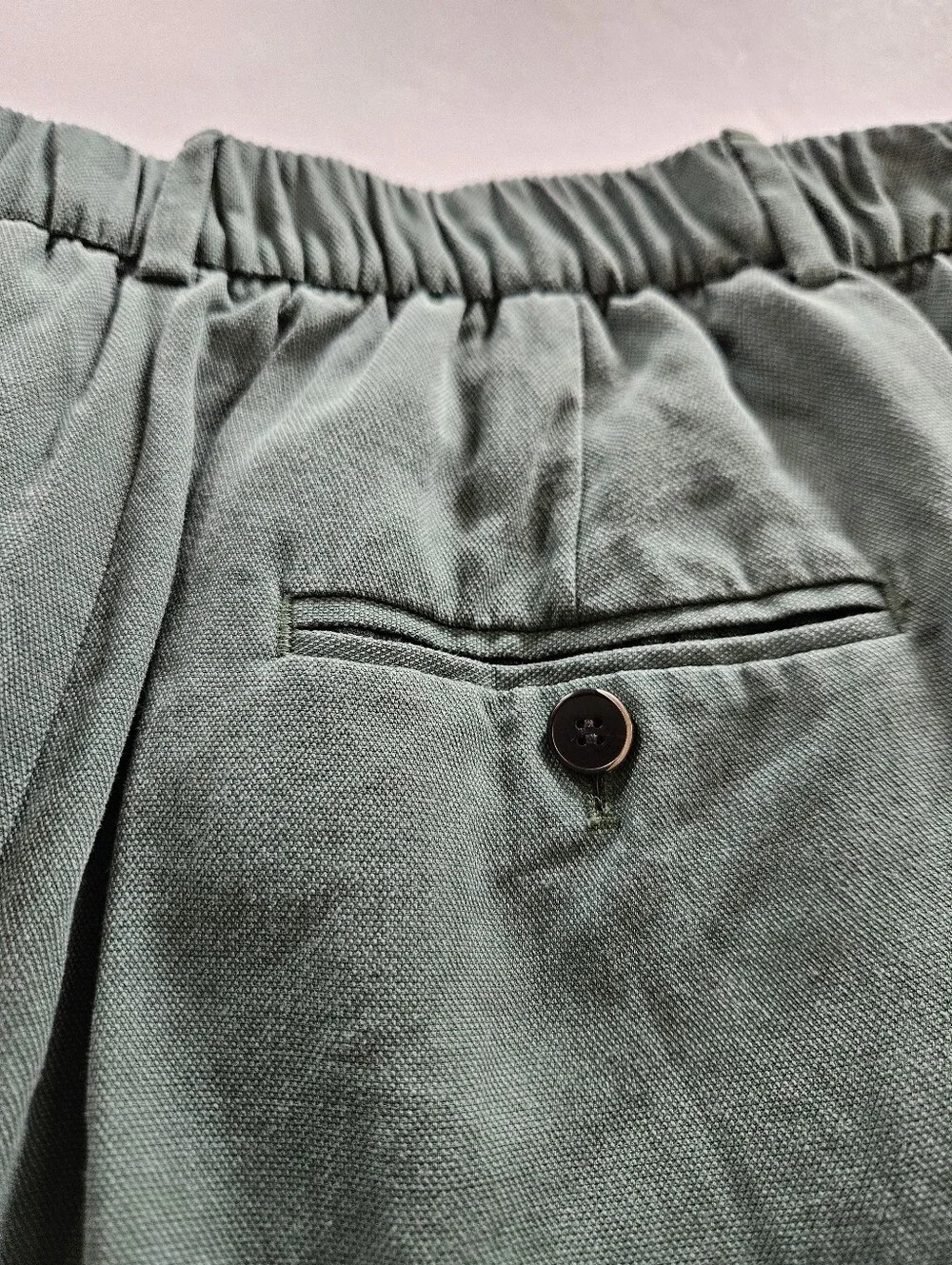 Zara Linen Blend Relaxed Fit Pleated High Waist Balloon Pants in Forest Green L
